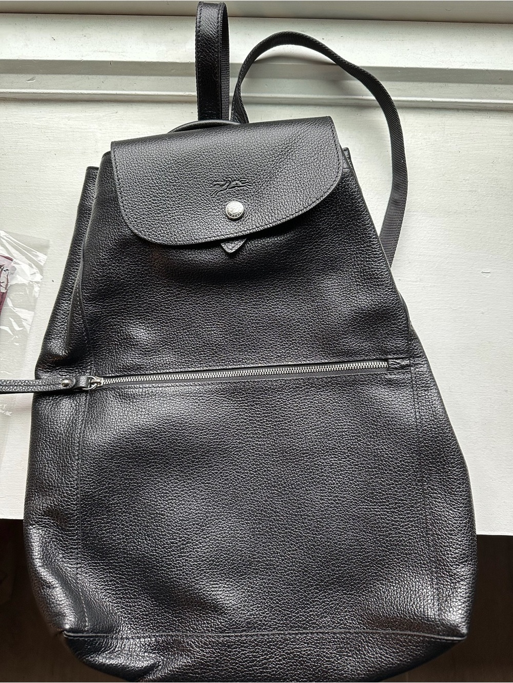 Longchamp Black Leather Foulonné Backpack